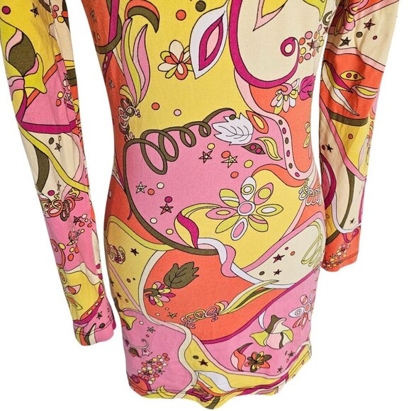 Vintage Betsy Johnson Trippy Hippie Psychedelic High Neck Mini Dress Sz M - Picture 8 of 12